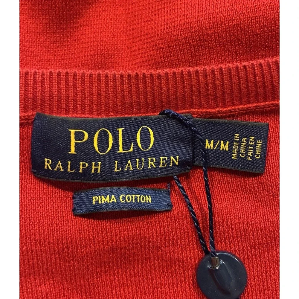 Polo Ralph Lauren‎ Mens Medium Red 100% Pima Cotton Crewneck Sweater Red Pony
